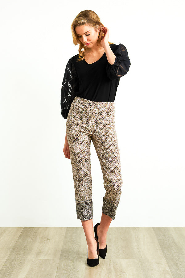 Black, Cropped, New A, new.bc, Pants, Print, Slim fit, Slip-on, Straight leg, Tan - August Brock Fashions