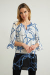 Joseph Ribkoff Black/Multi-Color Chain Print 3/4 Split Sleeves Tunic Top 212209