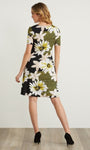 Joseph Ribkoff Black/Multi-Color Floral Striped Short Sleeve Fit-and-Flare Dress 212225
