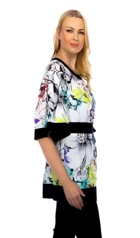 Black, Multi-color, New A, new.bc, Print, Short Sleeve, White - August Brock Fashions