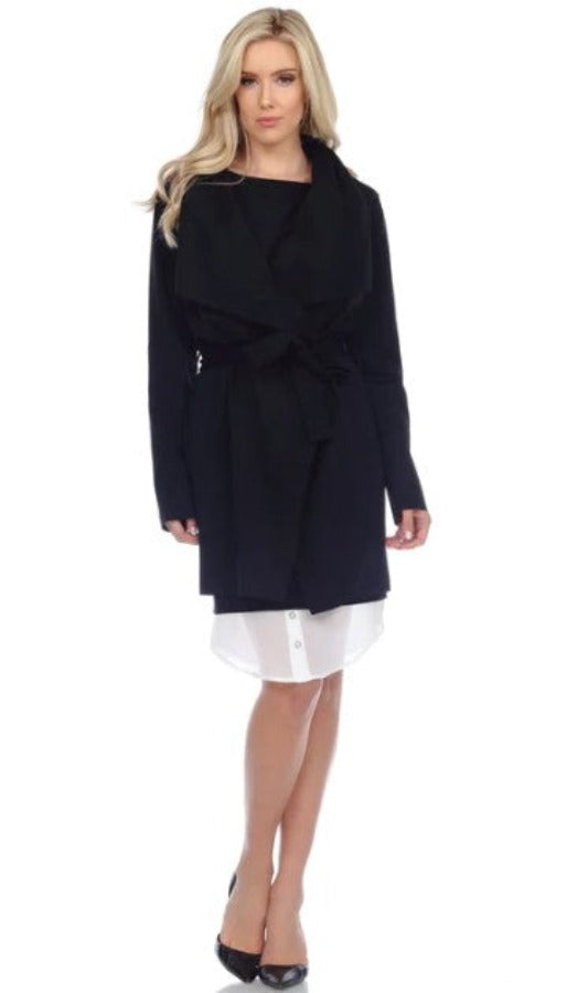 Joseph Ribkoff Black Belted Waist Cover Up Jacket 204266/213058