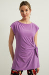 Joseph Ribkoff Violet Ruched Tie Front Short Drape Sleeve Tunic Top 213119