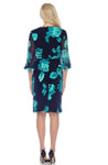 Joseph Ribkoff Midnight Blue/Green Floral Print Mock-Wrap Sheath Dress 213270