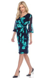 Joseph Ribkoff Midnight Blue/Green Floral Print Mock-Wrap Sheath Dress 213270