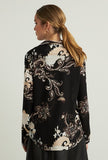 Joseph Ribkoff Black/Sand Paisley Print Button-Down Long Sleeve Top 213420