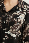 Joseph Ribkoff Black/Sand Paisley Print Button-Down Long Sleeve Top 213420