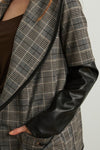 Joseph Ribkoff Black/Multi-Color Plaid Pleather Sleeve Jacket 213656