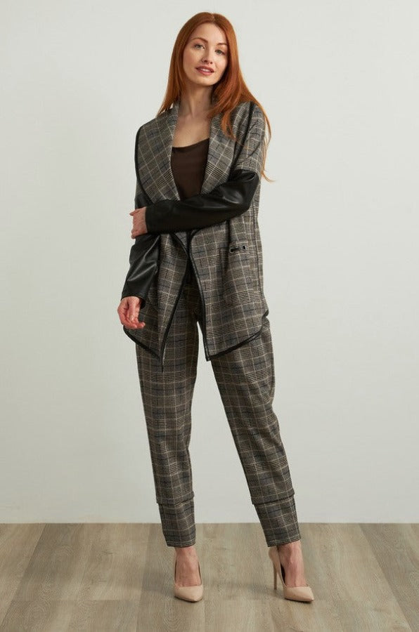 Joseph Ribkoff Black/Multi-Color Plaid Pleather Sleeve Jacket 213656
