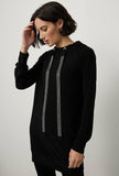 Joseph Ribkoff Black Embellished Long Sleeve Hooded Tunic Top 214232