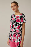 Joseph Ribkoff Vanilla/Multi Floral Print Side Tie Short Sleeve Top 221117
