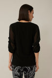 Joseph Ribkoff Black V-Neck Tiered Chiffon 3/4 Sleeve Top 221135