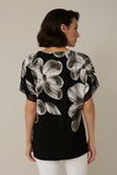 Joseph Ribkoff Black/Vanilla Floral Print Tie-Front Top 221168