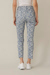 Joseph Ribkoff Blue/Vanilla Leaf Print Pull On Cropped Pants 221179