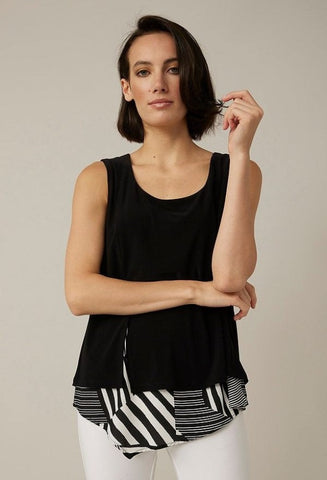 Joseph Ribkoff Vanilla/Black Striped Layered Sleeveless Top 221196