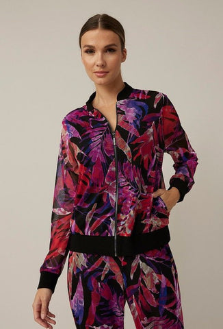 Joseph Ribkoff Black/Multi-Color Leaf Print Sheer Jacket 221248