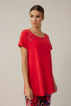 Joseph Ribkoff Lacquer Red Grommet Tie Short Raglan Sleeve Top 221292