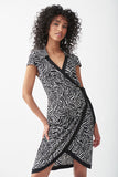 Joseph Ribkoff Black/Vanilla Print Cap Sleeve Wrap Dress 221356