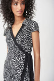 Joseph Ribkoff Black/Vanilla Print Cap Sleeve Wrap Dress 221356