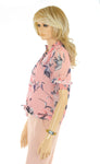 Frank Lyman 221638-1 Pink/Multi-Color Floral Print Ruffled Sleeve Top