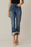 Joseph Ribkoff Denim Medium Blue Printed Cuff Cropped Jeans 221906