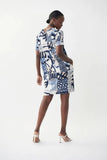 Joseph Ribkoff Vanilla/Midnight Blue Patchwork Print Short Sleeve Shift Dress 222007