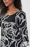 Joseph Ribkoff Black/Vanilla Floral Print Layered 3/4 Sleeve Tunic Top 222029