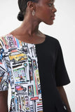 Joseph Ribkoff Vanilla/Multi Printed Color Block Short Sleeve T-Shirt Dress 222090