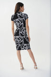Joseph Ribkoff Black/Vanilla Floral Print Mock-Wrap Sheath Dress 222122