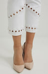 Joseph Ribkoff White Embroidered Cut-Out Hem Cropped Jeans 222910