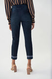 Joseph Ribkoff Dark Denim Blue Embroidered Pull On Cropped Jeans 222923