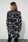 Joseph Ribkoff Black/Vanilla Scribble Print Hi-Low Tunic Top 223089