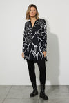 Joseph Ribkoff Black/Vanilla Scribble Print Hi-Low Tunic Top 223089