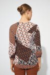 Joseph Ribkoff Vanilla/Multi Geometric Print Ruched 3/4 Sleeve Top 223287