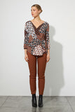 Joseph Ribkoff Vanilla/Multi Geometric Print Ruched 3/4 Sleeve Top 223287