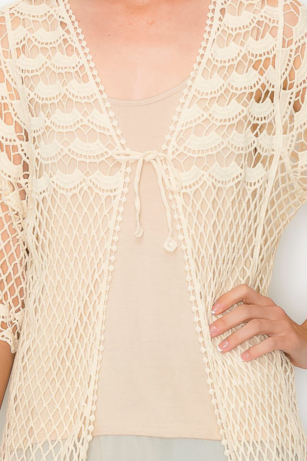 Origami OLS-4597 Short Sleeve Crochet Cardigan