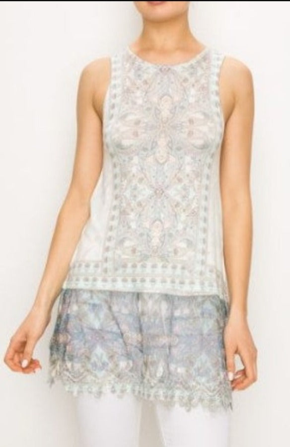Origami 501-T08 Tank Top with Lace Trimming