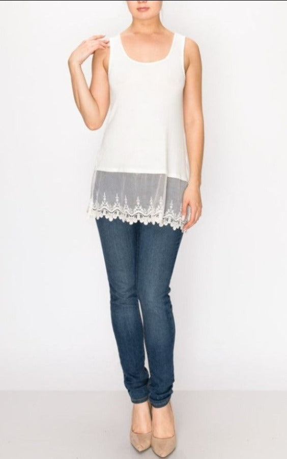 Origami 501-T08 Tank Top with Lace Trimming