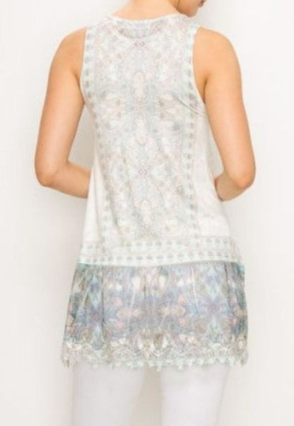Origami 501-T08 Tank Top with Lace Trimming