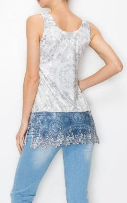 Origami 501-T08 Tank Top with Lace Trimming