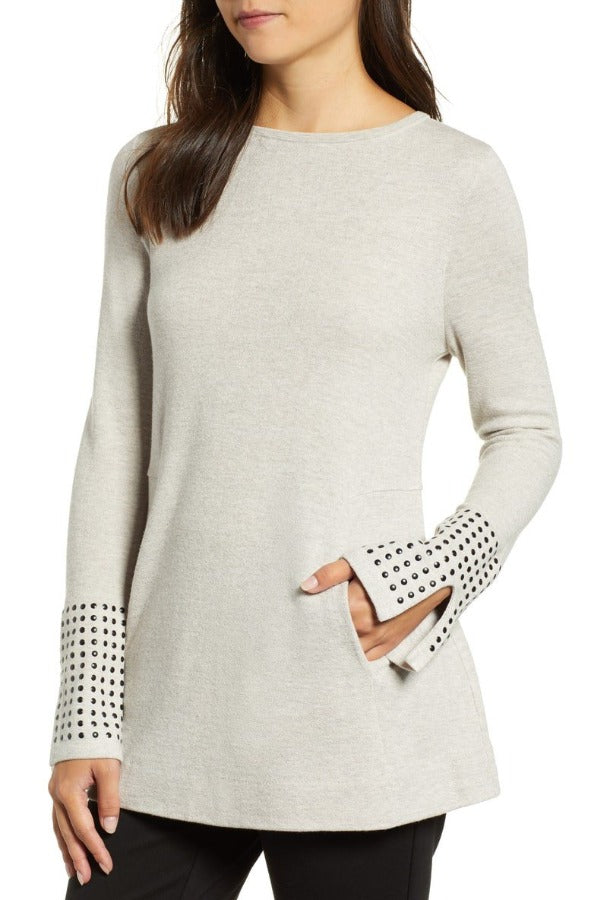 Grey, inventory, Long Sleeve, Studs, Tan, Tops - August Brock Fashions