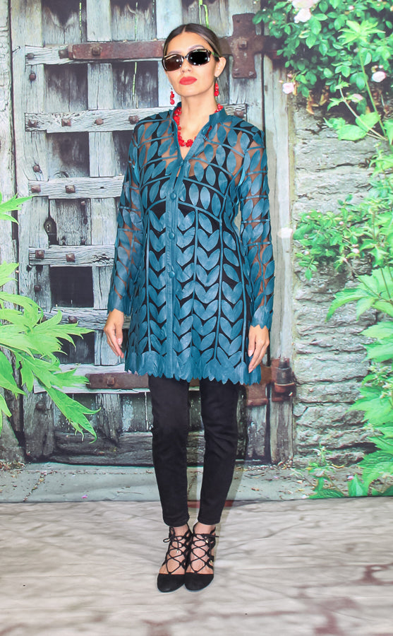 ABF Long Leaf Leather Jacket with Buttons 11910022