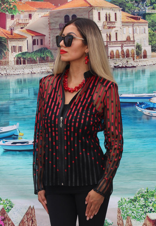 ABF Stripes Leather Jacket with Zipper 11910114