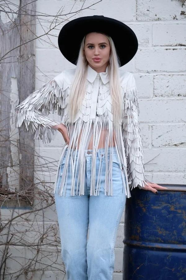 Black, Ivory, Jackets, Leather, Long Sleeve, Sheer, Tops - August Brock Fashions