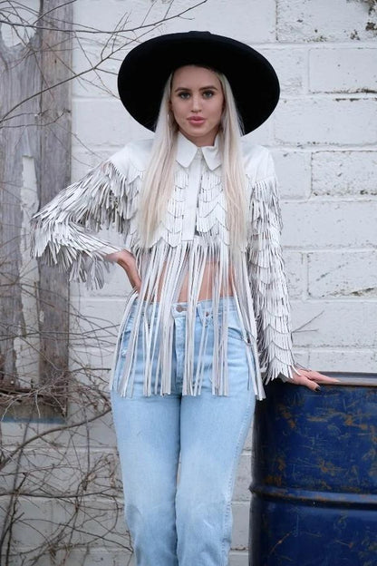 Black, Ivory, Jackets, Leather, Long Sleeve, Sheer, Tops - August Brock Fashions