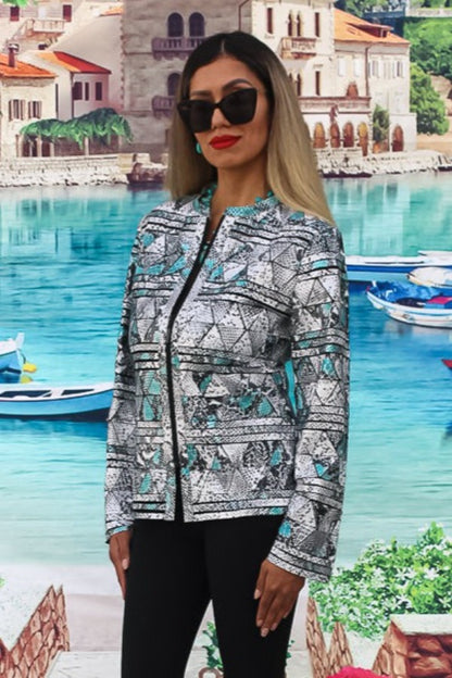 ABF Leather Jacket with Silver Turquoise Triangles 11910351