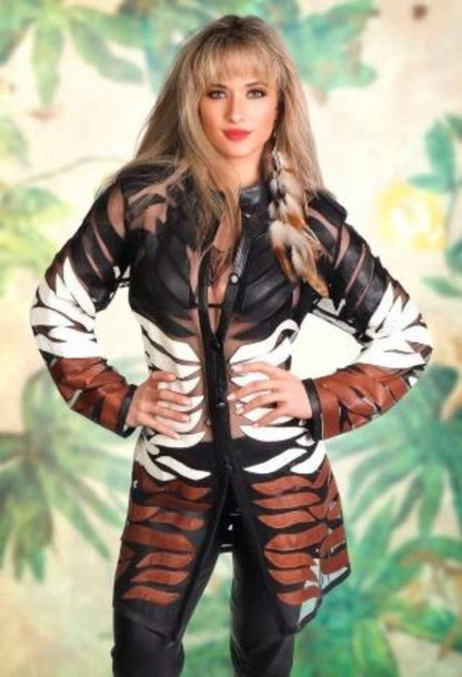 Black, Brown, Jackets, Leather, Long Sleeve, Sheer, Tan, White - August Brock Fashions