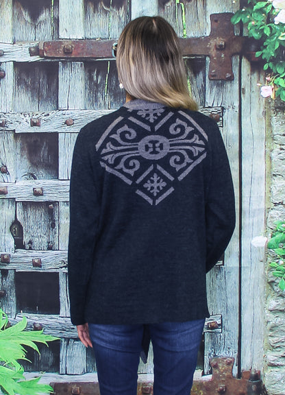 Alpaca "Becastia" Grey/Blue/Multi-Color Pattern Reversible Sweater 120760
