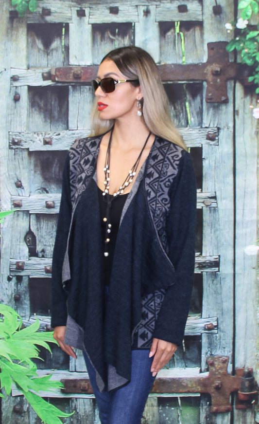 Alpaca "Becastia" Grey/Blue/Multi-Color Pattern Reversible Sweater 120760