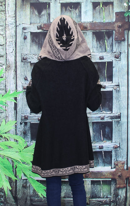 Alpaca Black/Multi-Color Pattern Hooded Sweater 120740