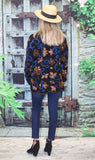 Alpaca "Estefania" Black/Brown/Blue Floral Pattern Button Sweater 120710